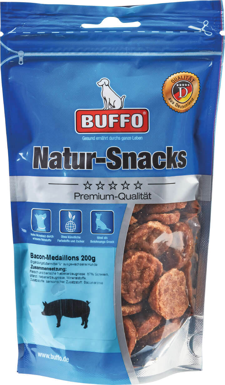 BUFFO Hundeleckerli Natur-Snacks Bacon-Medaillons